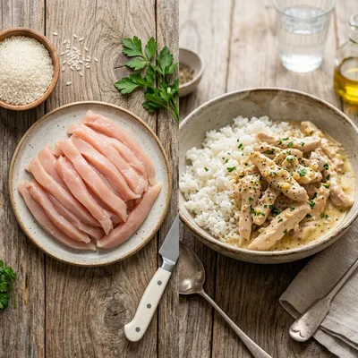 Creamy Garlic Chicken Rice Bowls - cooking process