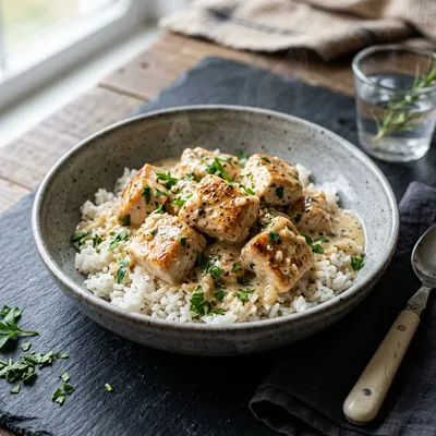 Creamy Garlic Chicken Rice Bowls