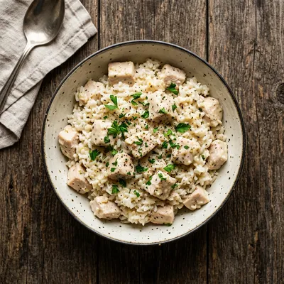Creamy Garlic Chicken Rice Bowls - ready to serve
