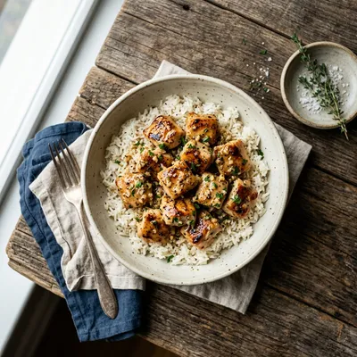 Creamy Garlic Chicken Rice Bowls - ready to serve