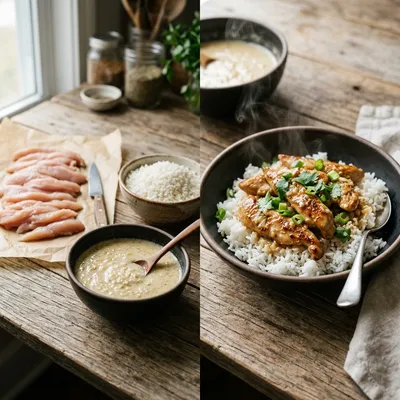 Creamy Garlic Chicken Rice Bowls - cooking process