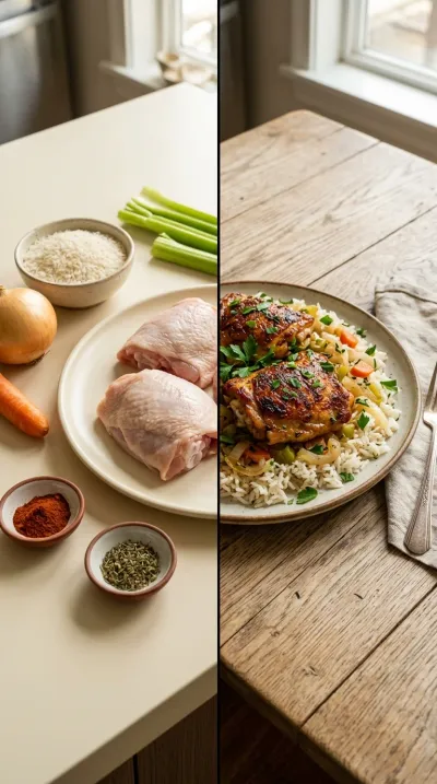 Chicken Thighs and Rice – Quick & Easy Dinner - ready to serve