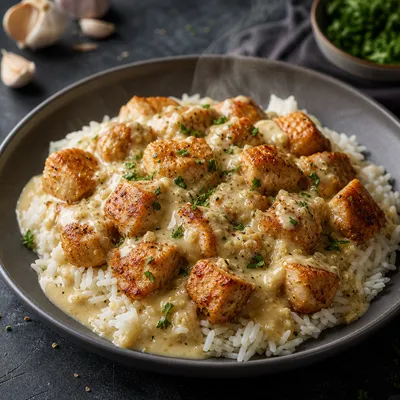 Creamy Garlic Chicken Rice Bowls