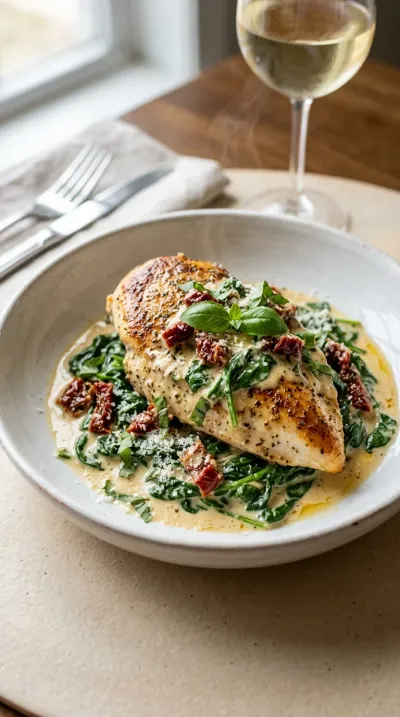 Creamy Tuscan Chicken with Spinach and Sun-Dried Tomatoes