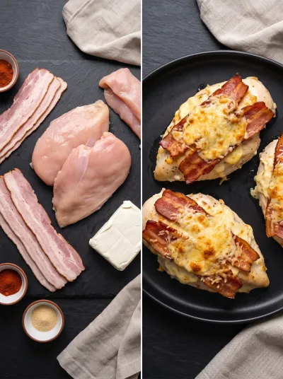 Baked Chicken Breast with Cream Cheese & Turkey Bacon - ready to serve