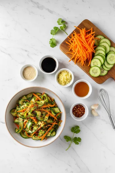 Asian Carrot & Cucumber Salad – 15-Minute Flavor Fix - ingredients preparation