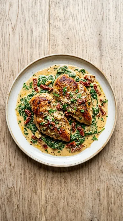 Creamy Tuscan Chicken with Spinach and Sun-Dried Tomatoes - cooking process
