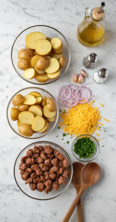 Beef Sausage Cheesy Potato Casserole - cooking process