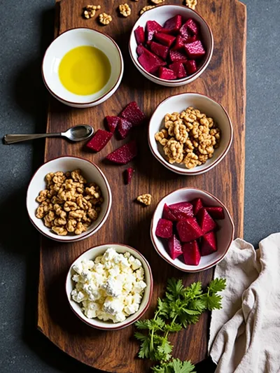 Beetroot Feta Walnut Salad - ingredients preparation