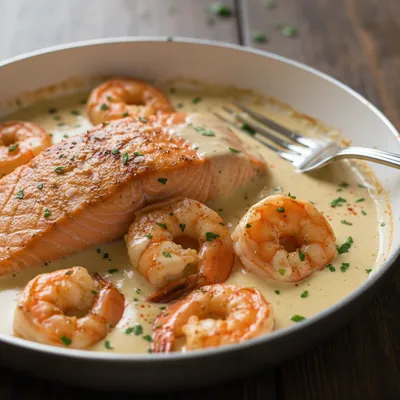 Cajun Shrimp and Salmon with Garlic Cream Sauce