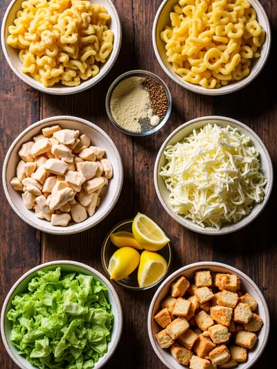 Chicken Caesar Pasta Salad - ingredients preparation
