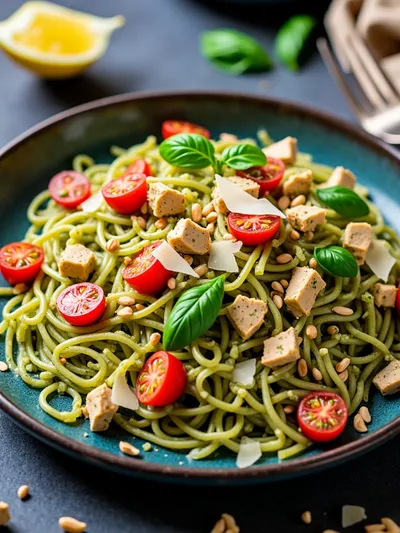 Easy Chicken Pesto Pasta Salad - ready to serve