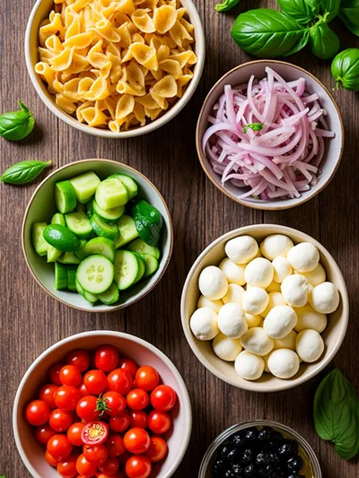 Classic Italian Pasta Salad - ingredients preparation