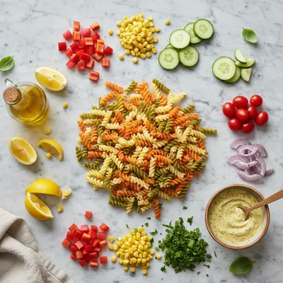 Classic Pasta Salad for a Crowd - ingredients preparation