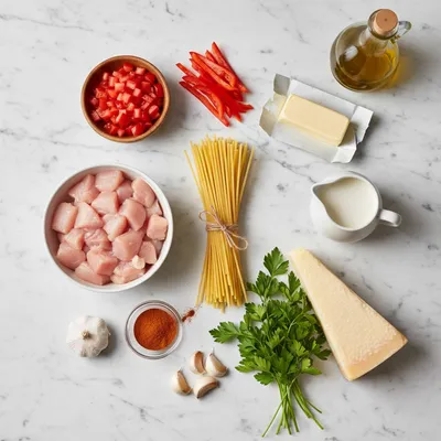 Cowboy Butter Chicken Linguine - ingredients preparation