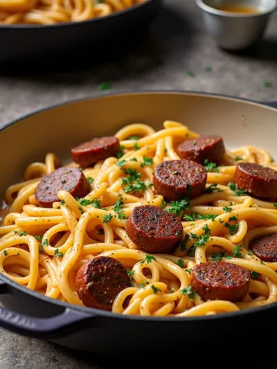Creamy Spicy Cajun Beef Sausage Pasta