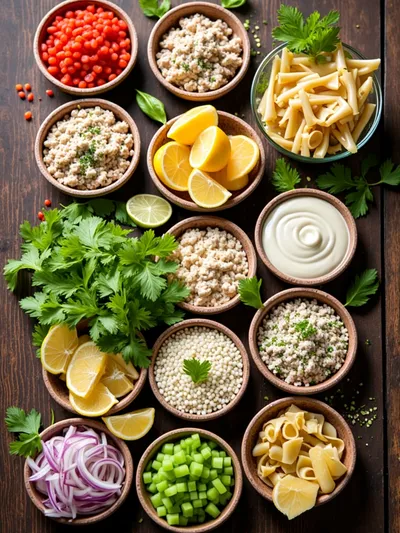 Creamy Tuna Pasta Salad - ingredients preparation