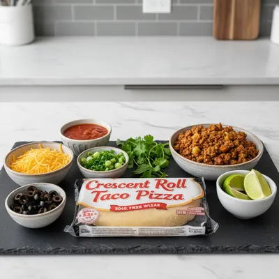 Crescent Roll Taco Pizza - ingredients preparation