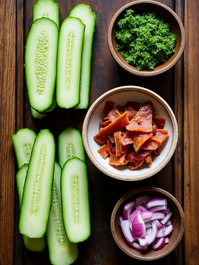Cucumber Ranch Salad With Turkey Bacon - ingredients preparation