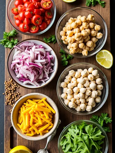 Easy High Protein Pasta Salad - ingredients preparation