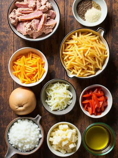 Loaded Turkey Bacon Cheeseburger Pasta - ingredients preparation
