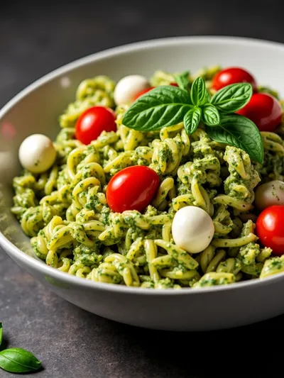 Pesto Pasta Salad with Tomatoes & Mozzarella