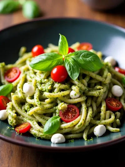 Pesto Pasta Salad with Tomatoes & Mozzarella - ready to serve