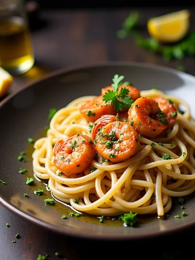 Spicy Garlic Shrimp Pasta - ready to serve