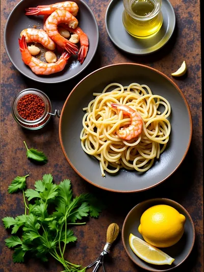 Spicy Garlic Shrimp Pasta - ingredients preparation